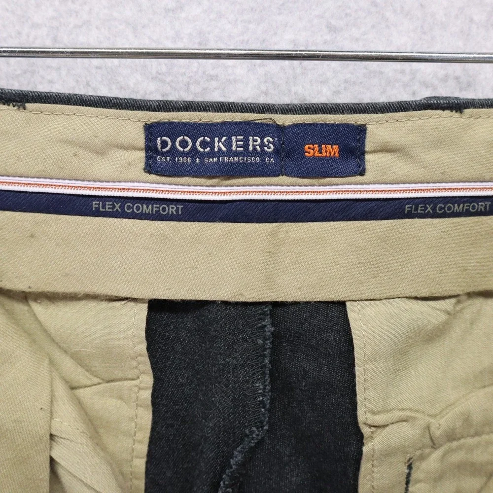 Dockers Pants Mens 30x32 Slim Fit Signature Khaki Flex‎ Comfort Flat Front Gray
